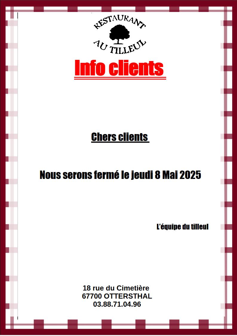 Fermeture 8 Mai 2025