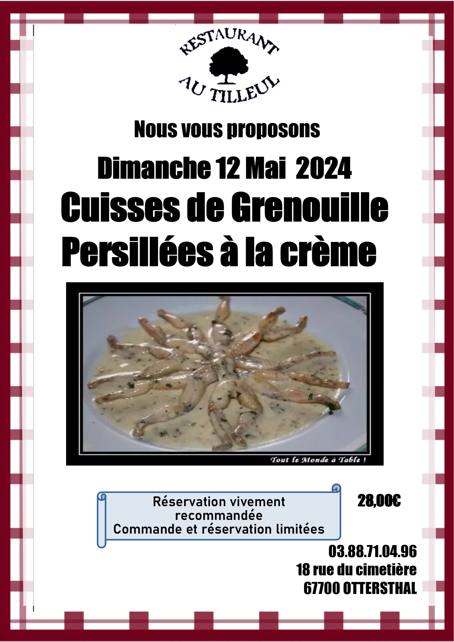 Dimanche 12 mai 2024 : cuisses de grenouille