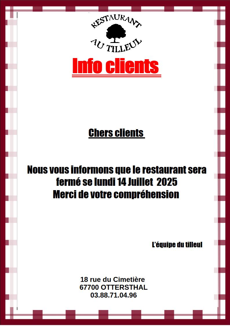 Fermeture 14 juillet 2025