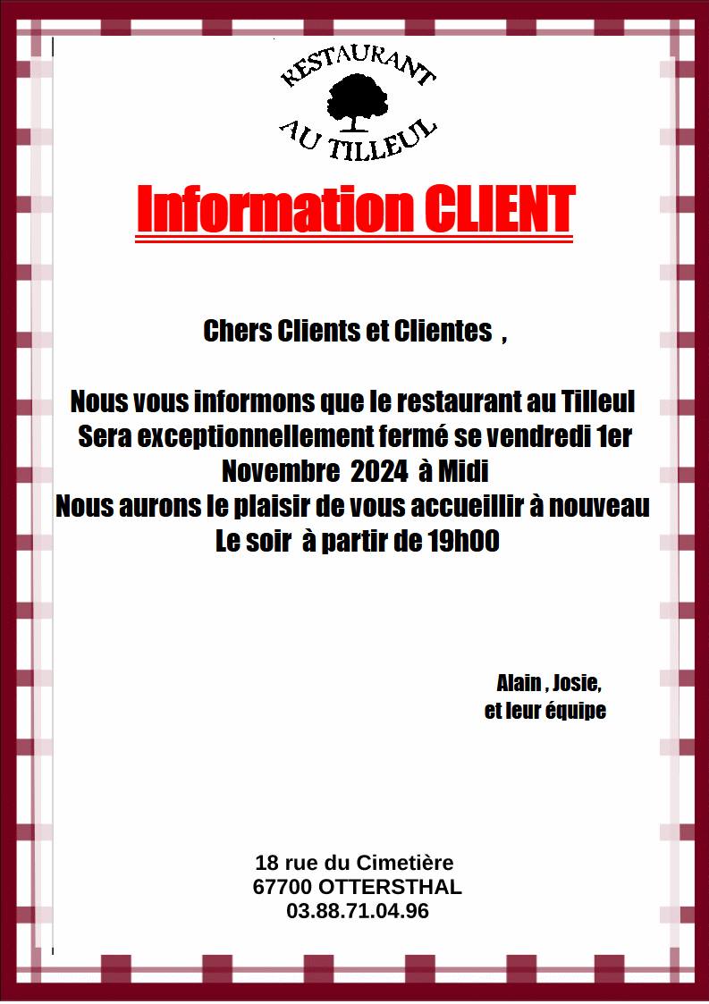 Fermeture 1er novembre midi