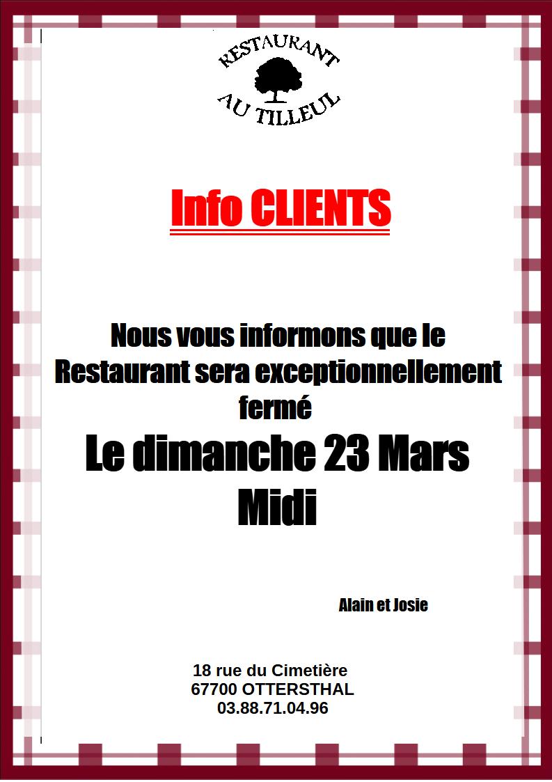 23 Mars 2025 : fermeture