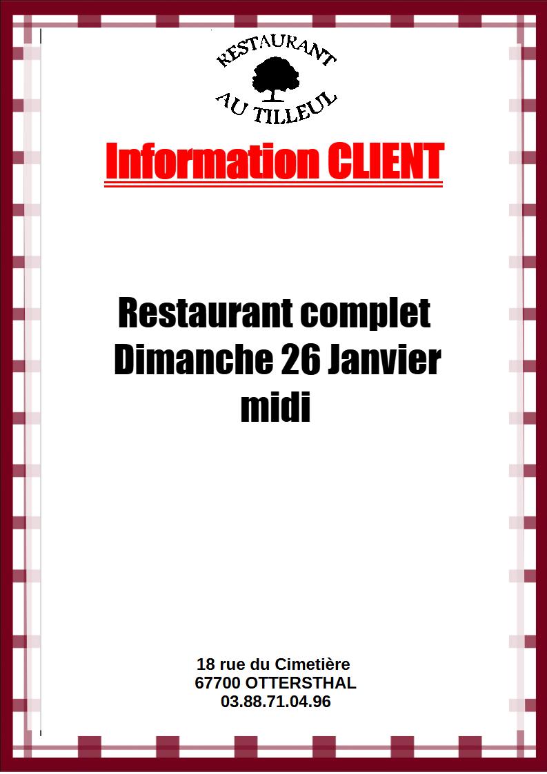 Restaurant complet le 26 janvier 2025