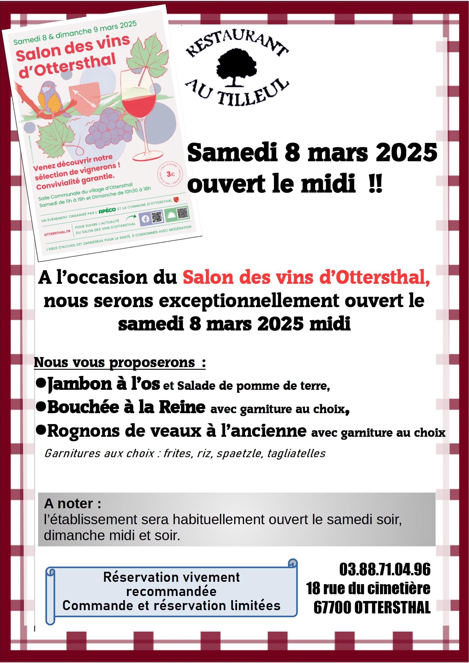 Ouvert pour le Salon du vin