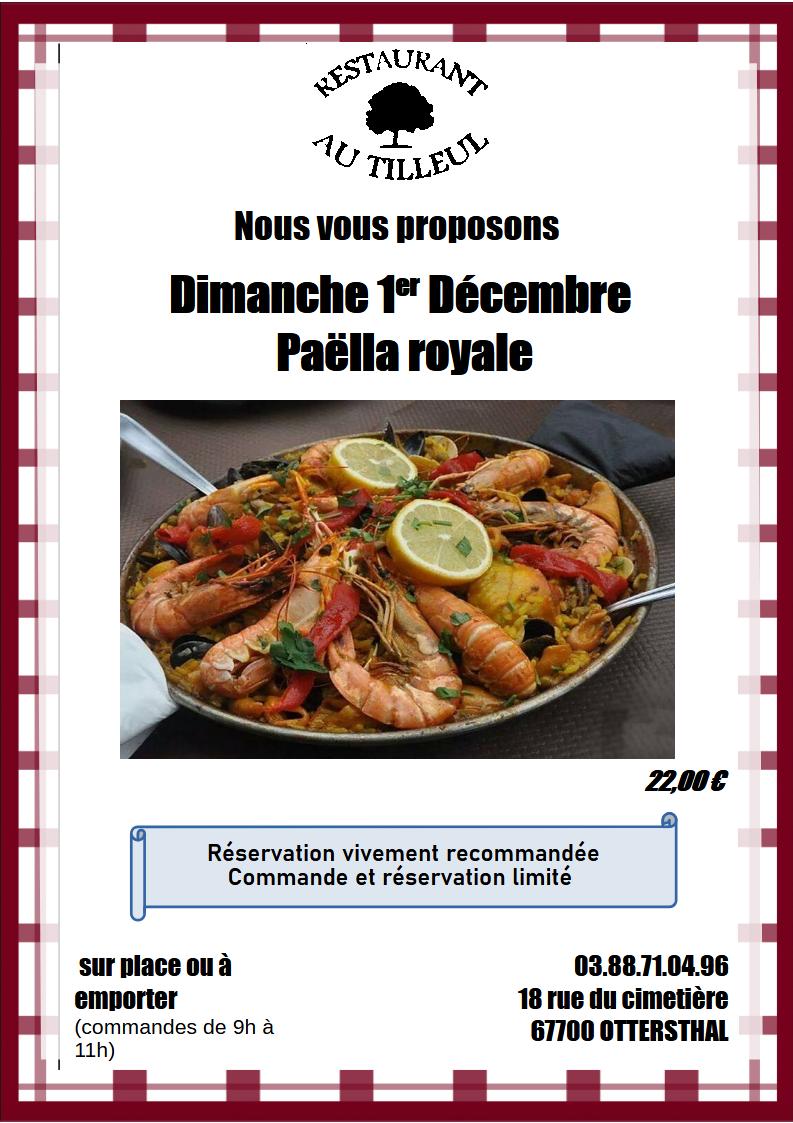Dimanche 1er Décembre " Paëlla Royale "