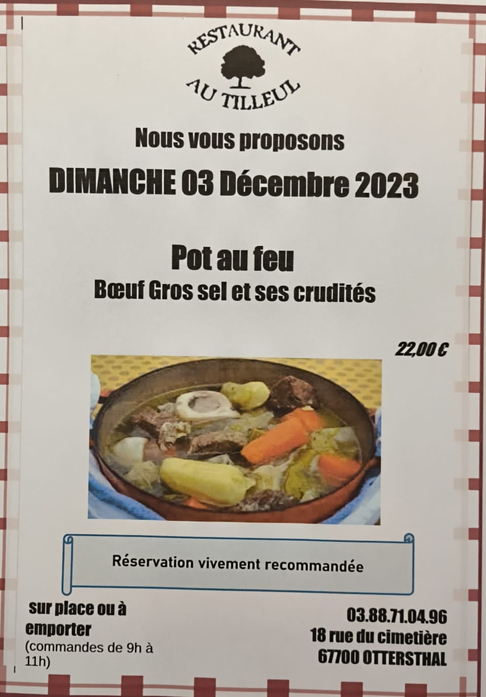 Menu du Dimanche 3 Décembre 2023