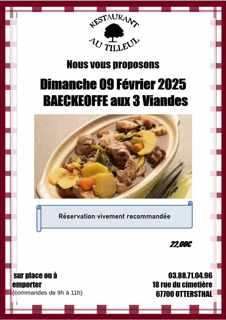 Dimanche 09 Février 2025 " BAECKEOOFFE aux 3 Viandes "