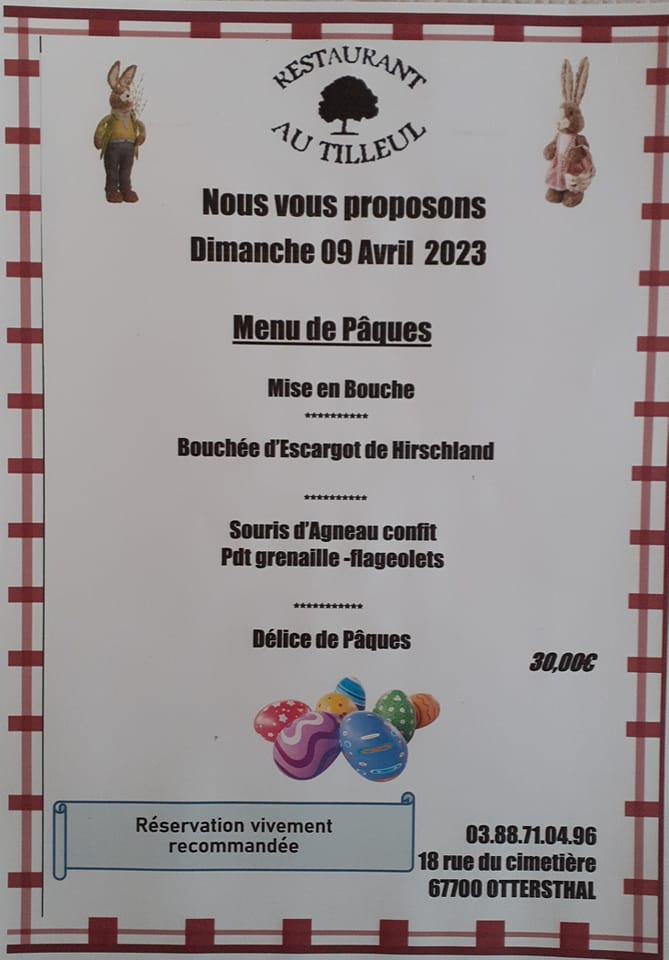 Menu de Pâques dimanche 09 Avril