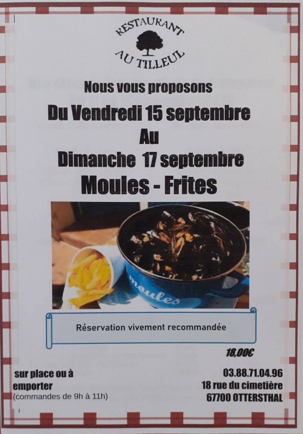 Moules frites du 15 au 17 septembre 2023