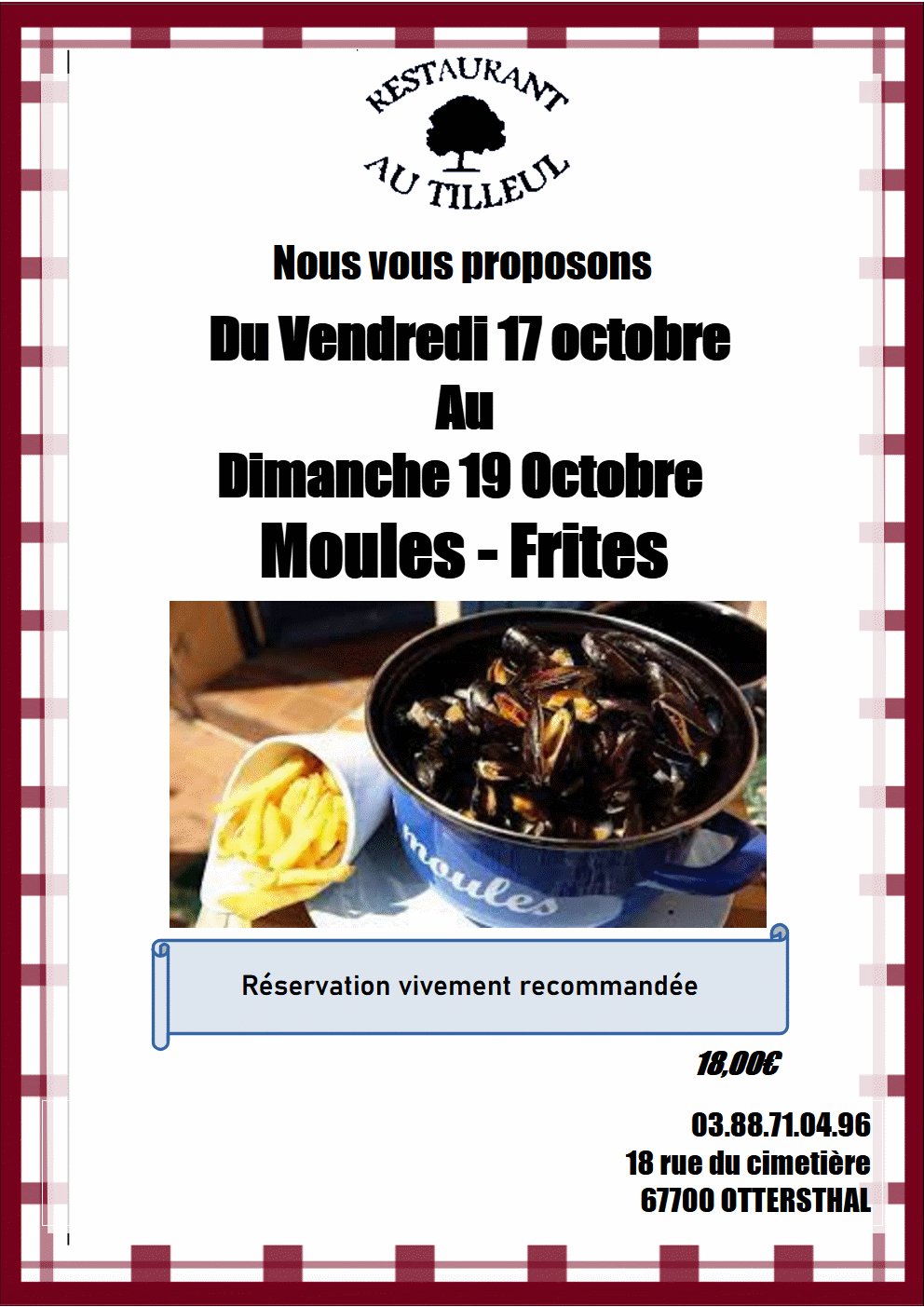 Week end Moules Frites à Volonté