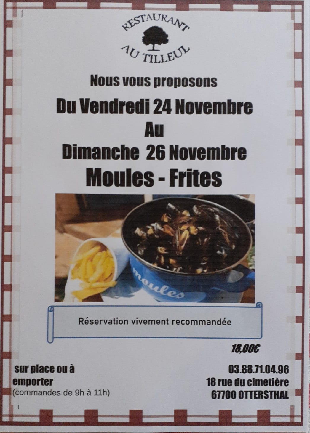Moules frites du 24 au 26 Novembre 2023