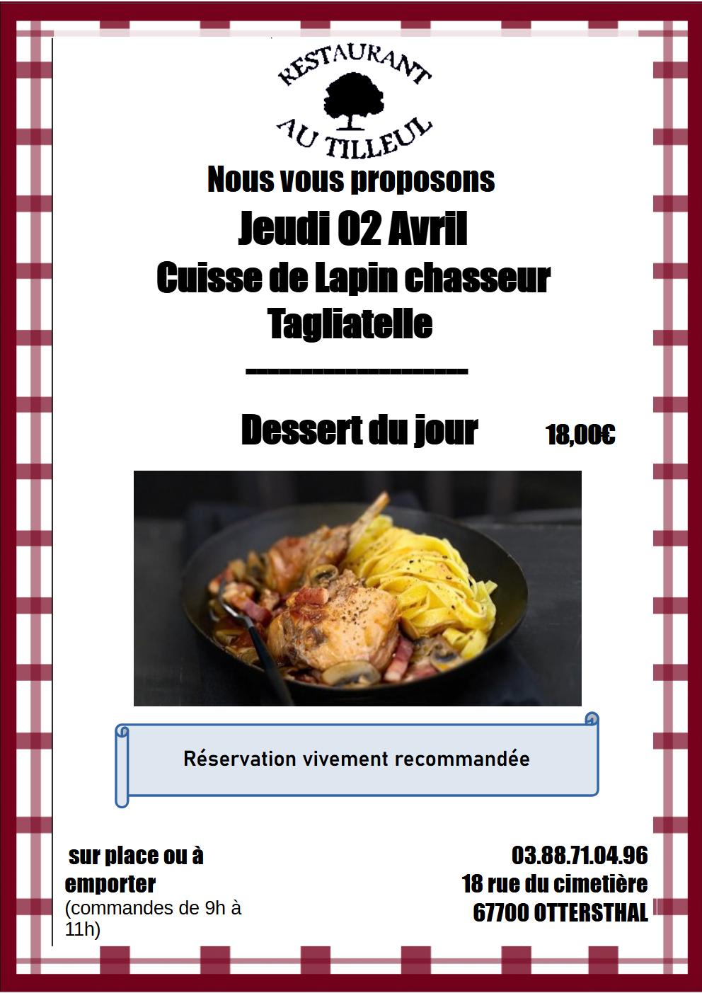 Jeudi 02 Avril " Lapin Chasseur "