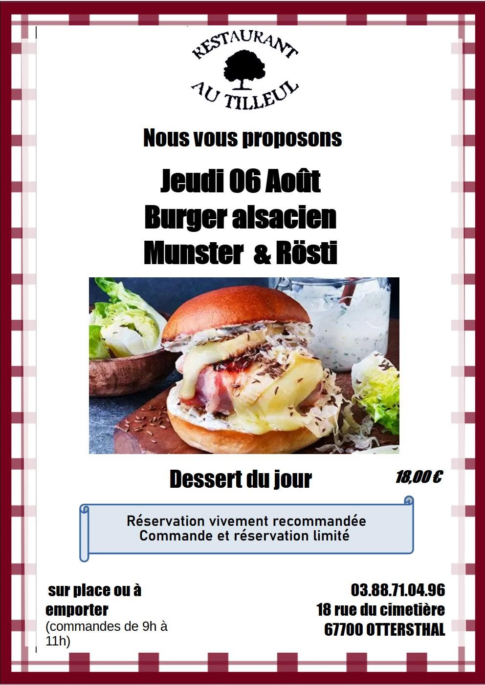 Jeudi 06 Août " BURGER ALSACIEN"