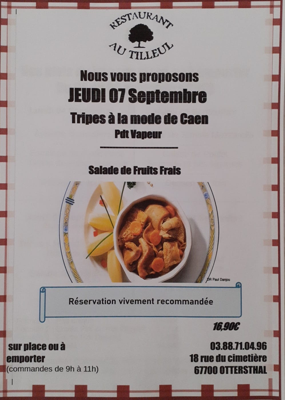 Menu du jeudi 7 septembre 2023