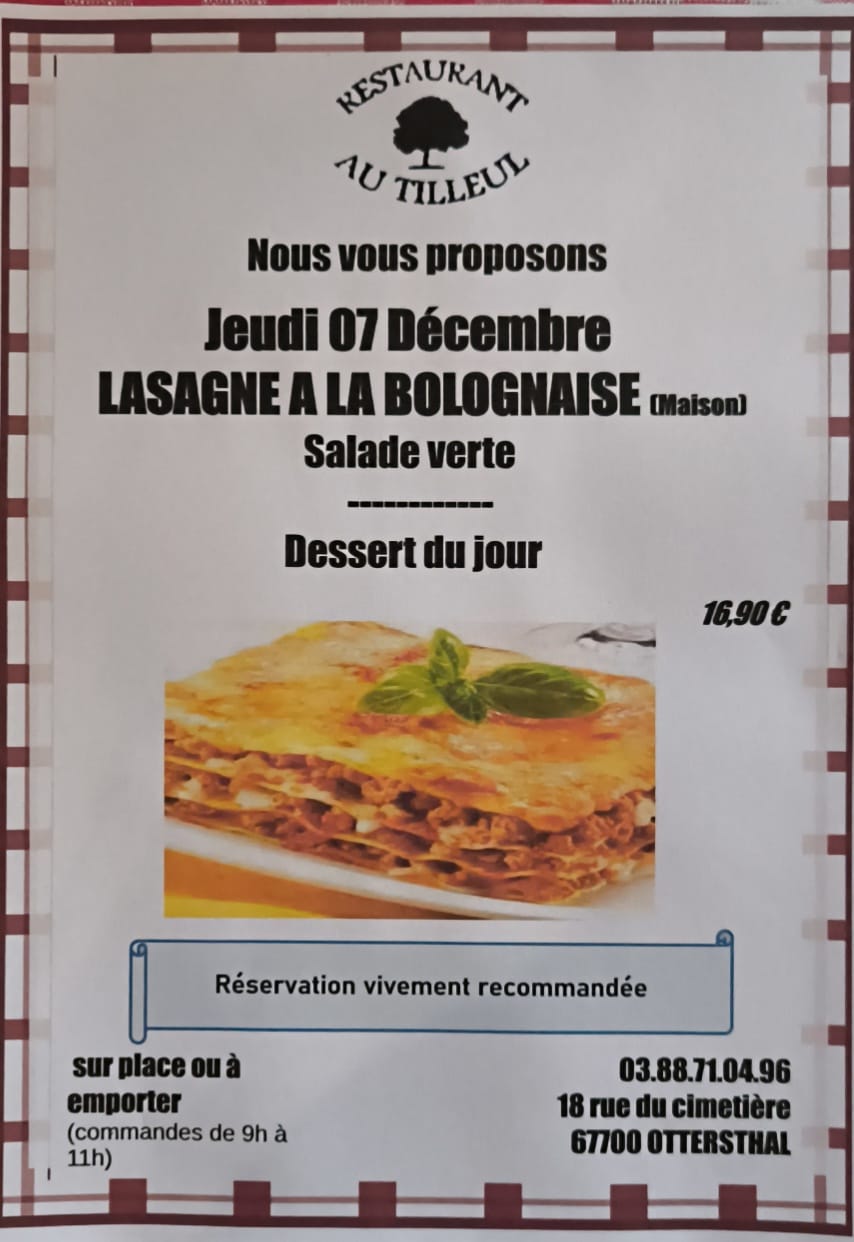 Menu du Jeudi 7 Décembre 2023