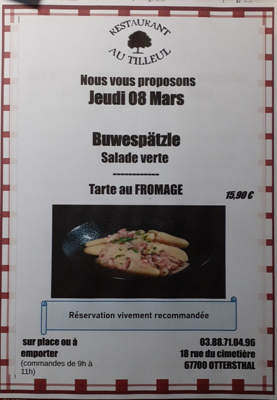 Jeudi 08 Mars " Buwespätzle "