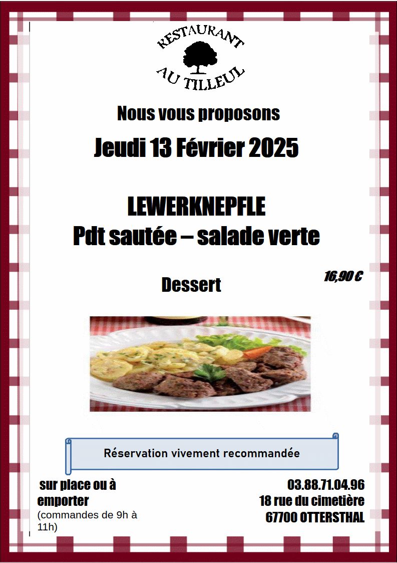 Jeudi 13 Février c'est Lewerknepfle