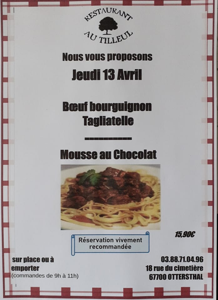 Menu du jeudi 13 Avril 2023
