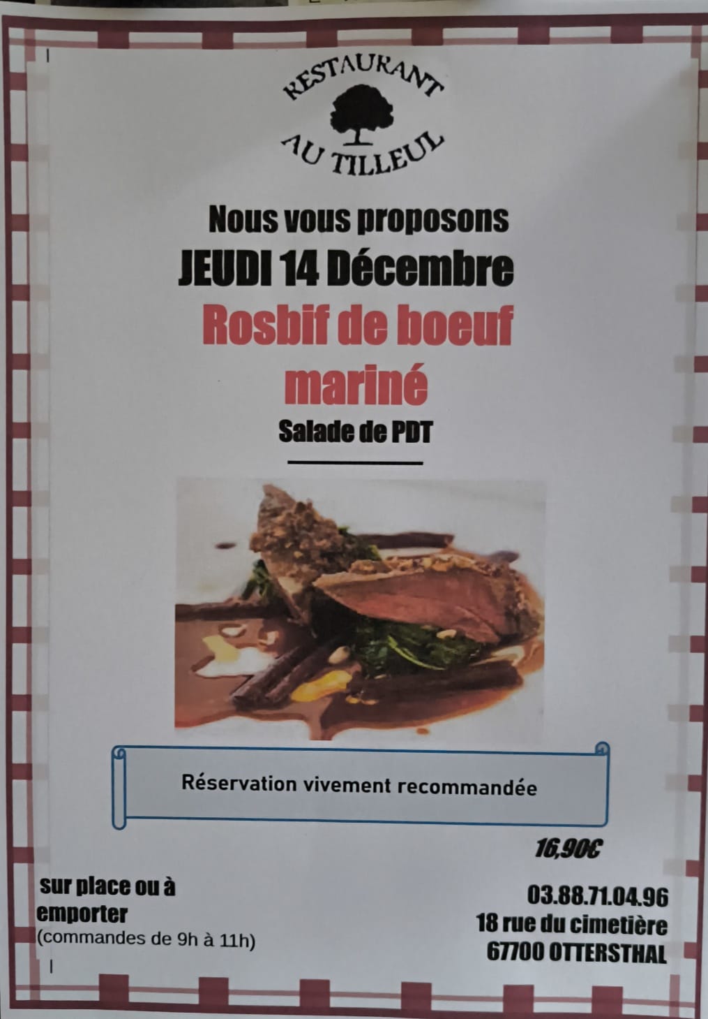 Menu du jeudi 14 Décembre 2023