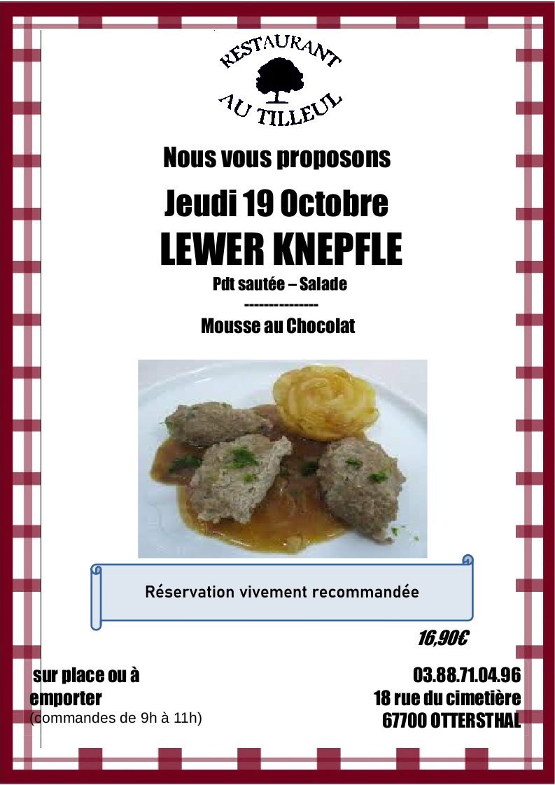 Plat du jeudi 19 octobre 2023