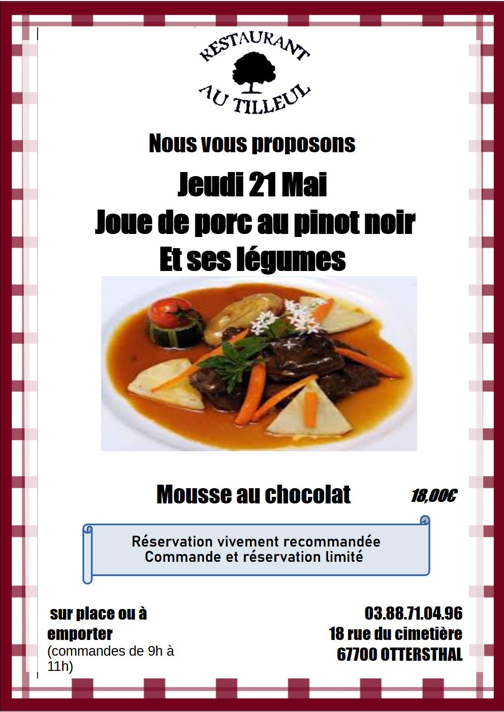 Jeudi 21 Mai : joue de Porc