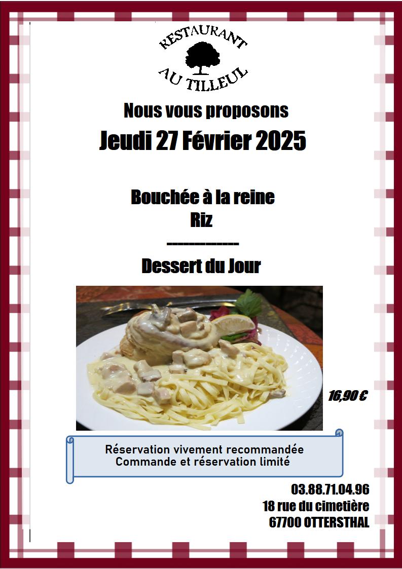 Jeudi 27 février : Bouchée à la Reine