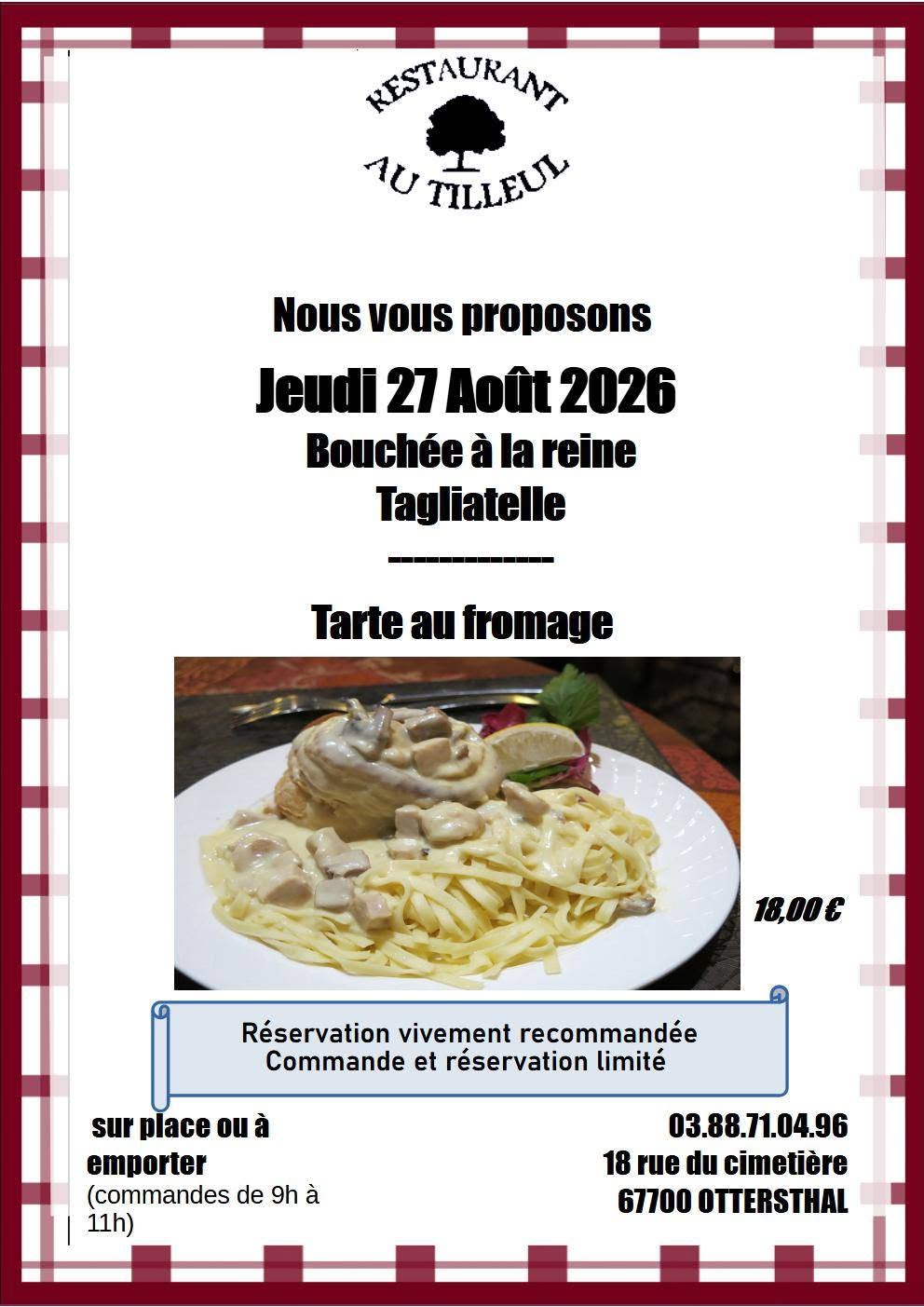 Jeudi 27 Août 2026 " Bouchée à la Reine "