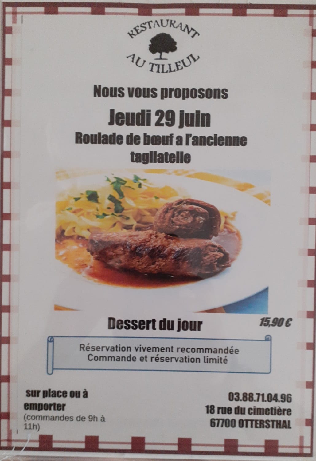 Menu du jeudi 29 juin 2023