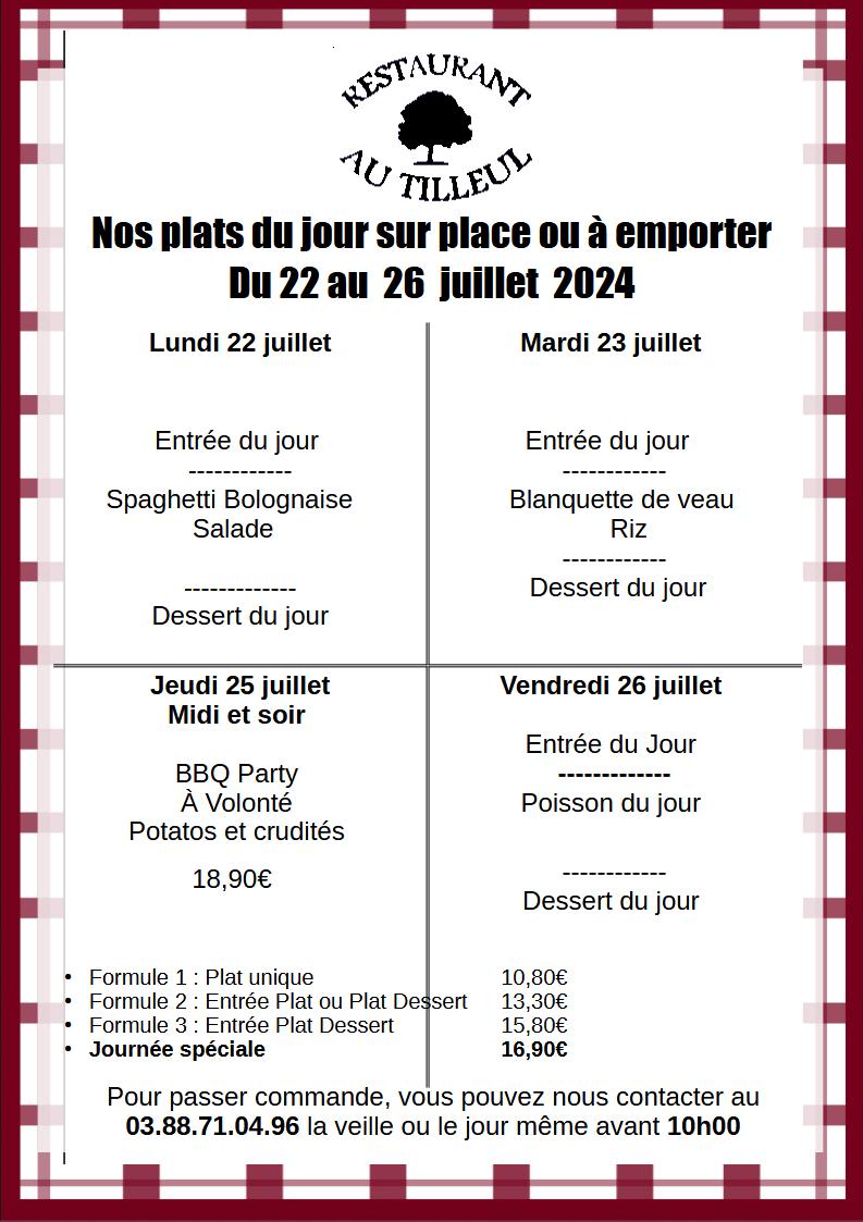 Menus du 22 au 26 juillet 2024