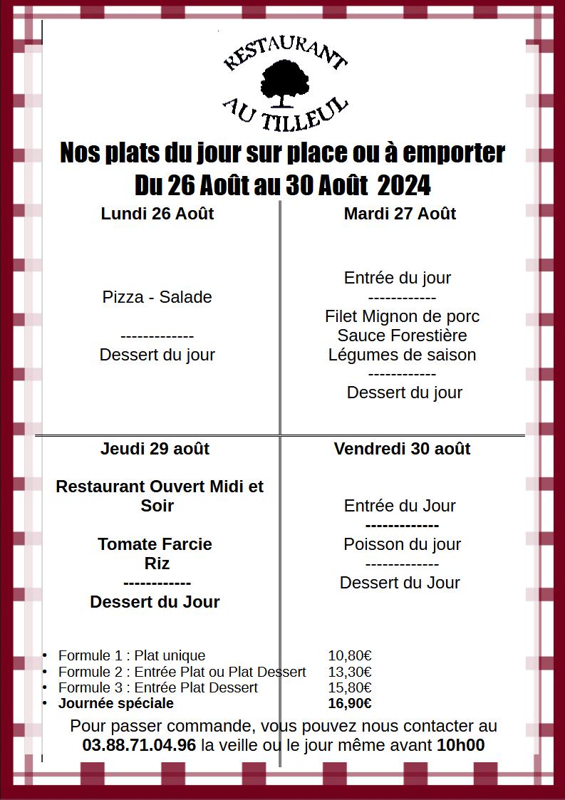 Menus du 26 au 30 Août 2024