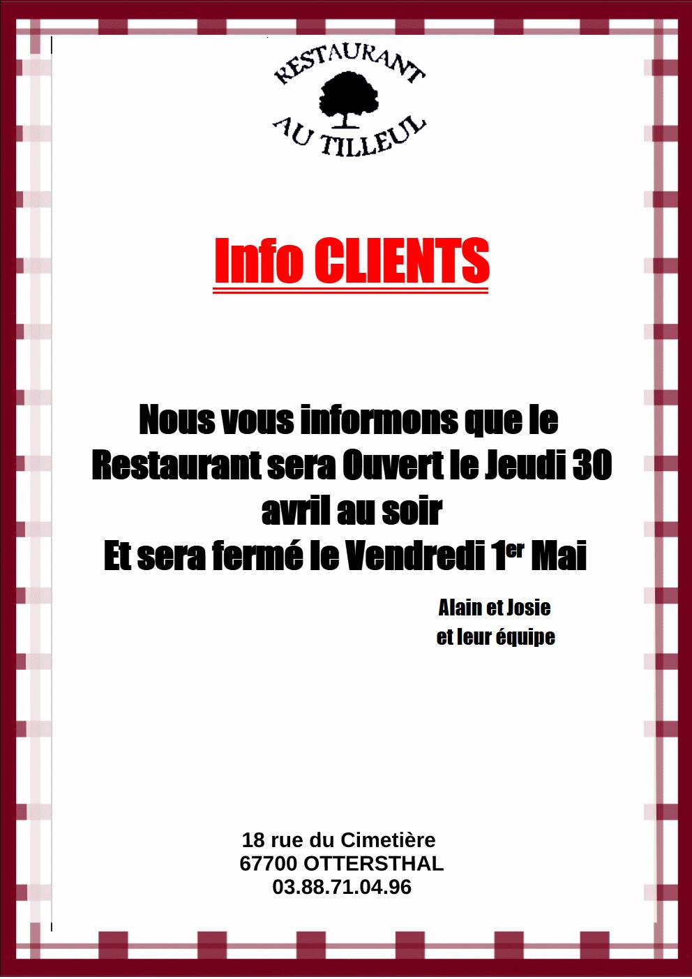 Jeudi 30 Avril au soir : OUVERT !