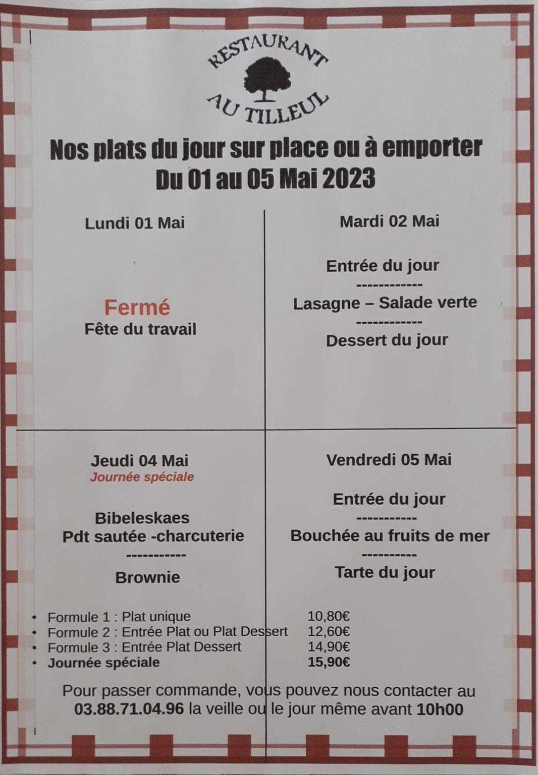 Menus du 2 au 5 mai 2023