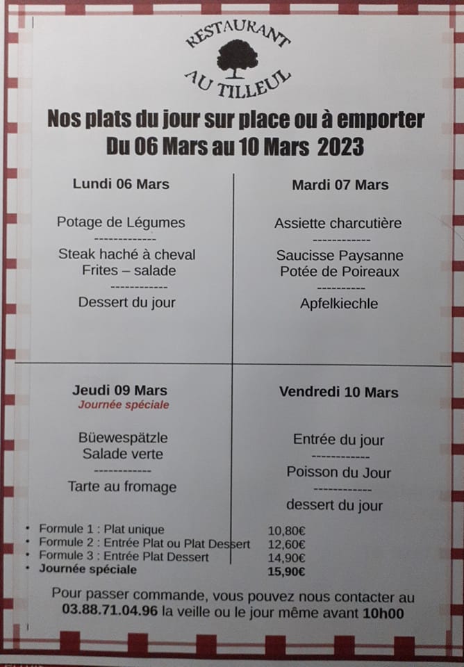 Menus du 06 au 10 Mars 2023