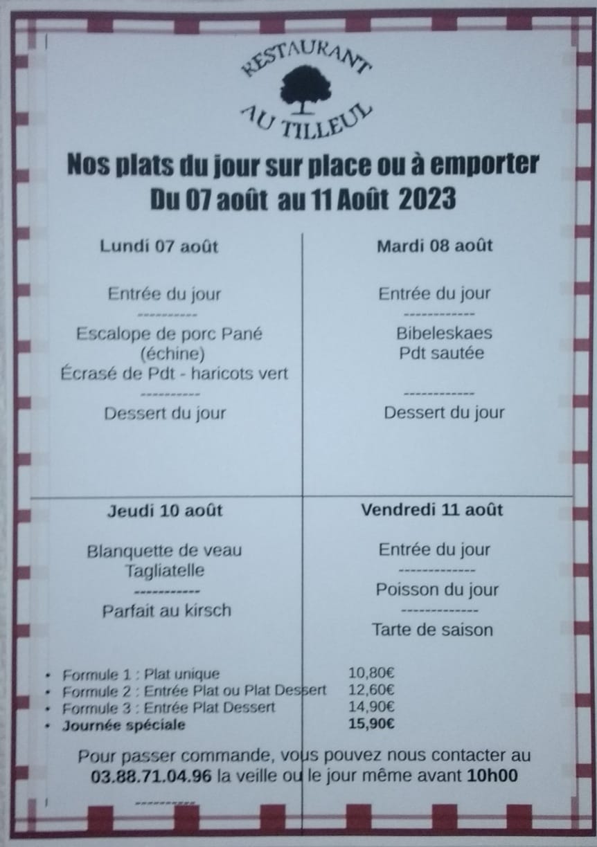 Menus du 7 au 11 août 2023