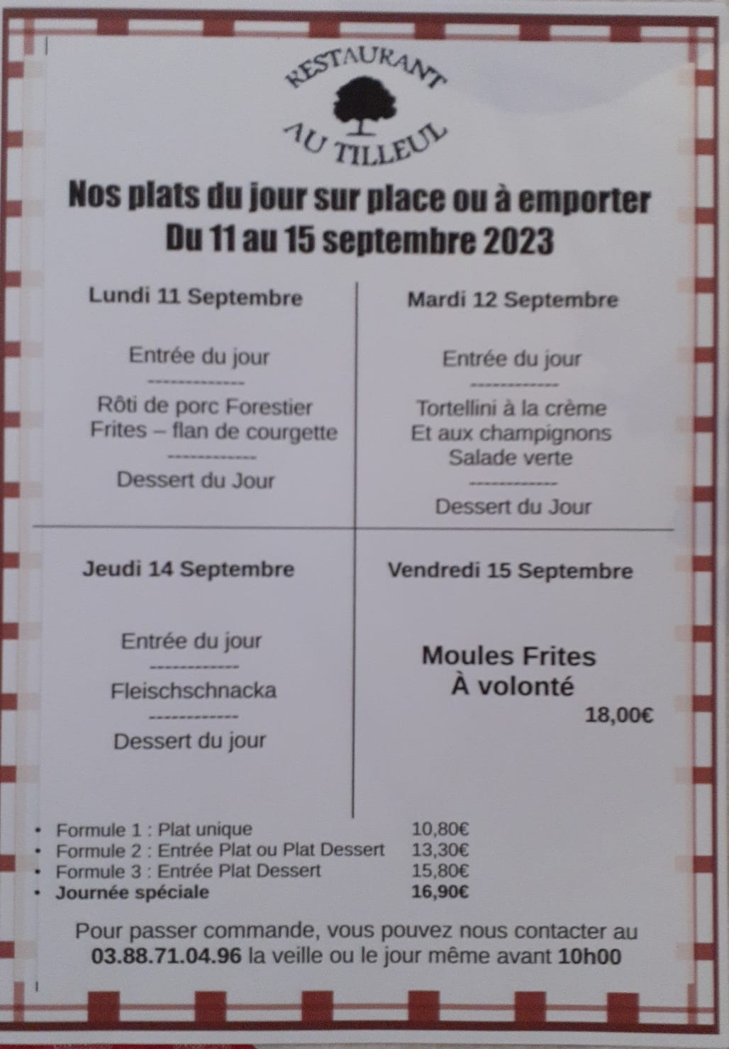 Menus du 11 au 15 septembre 2023