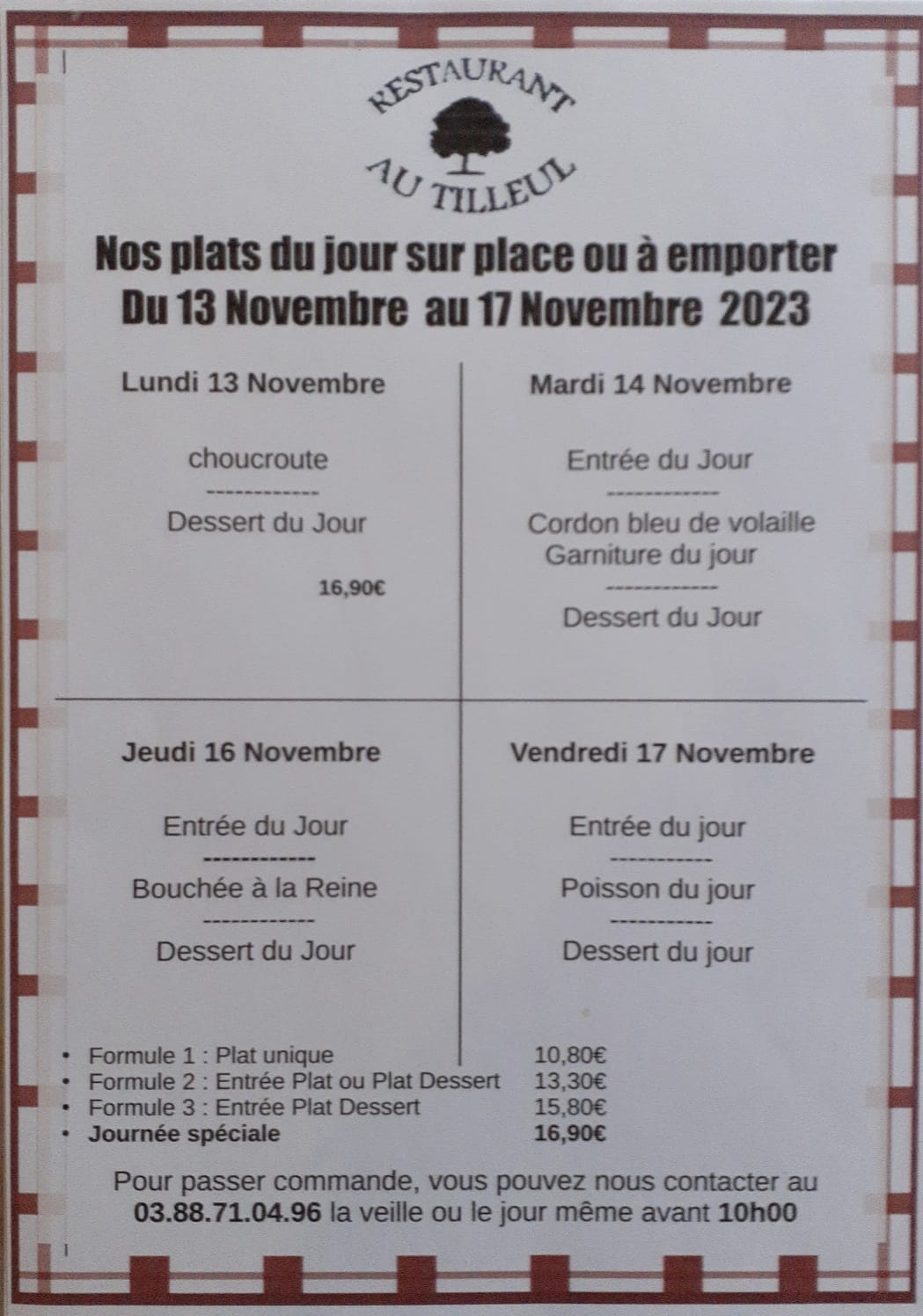 Menus du 13 au 17 Novembre 2023