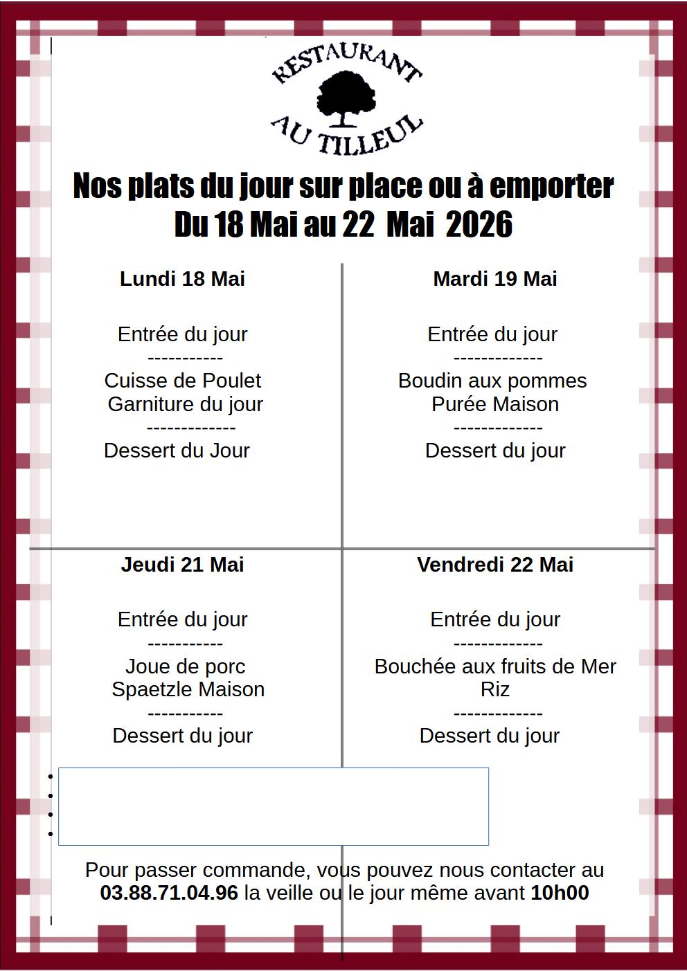 Menus du 18 au 21 Mai 2026