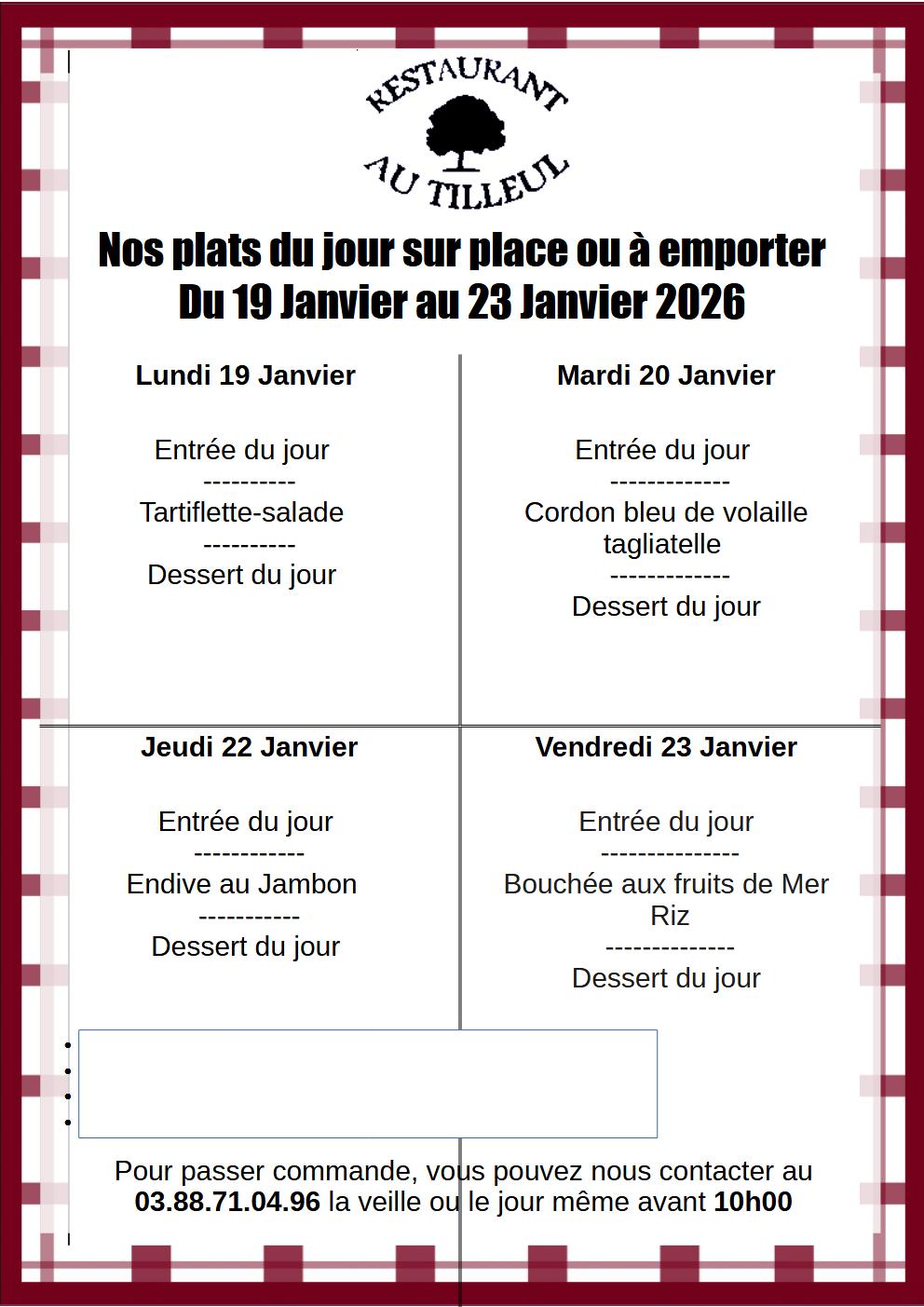 Menus du 19 au 23 Janvier 2026