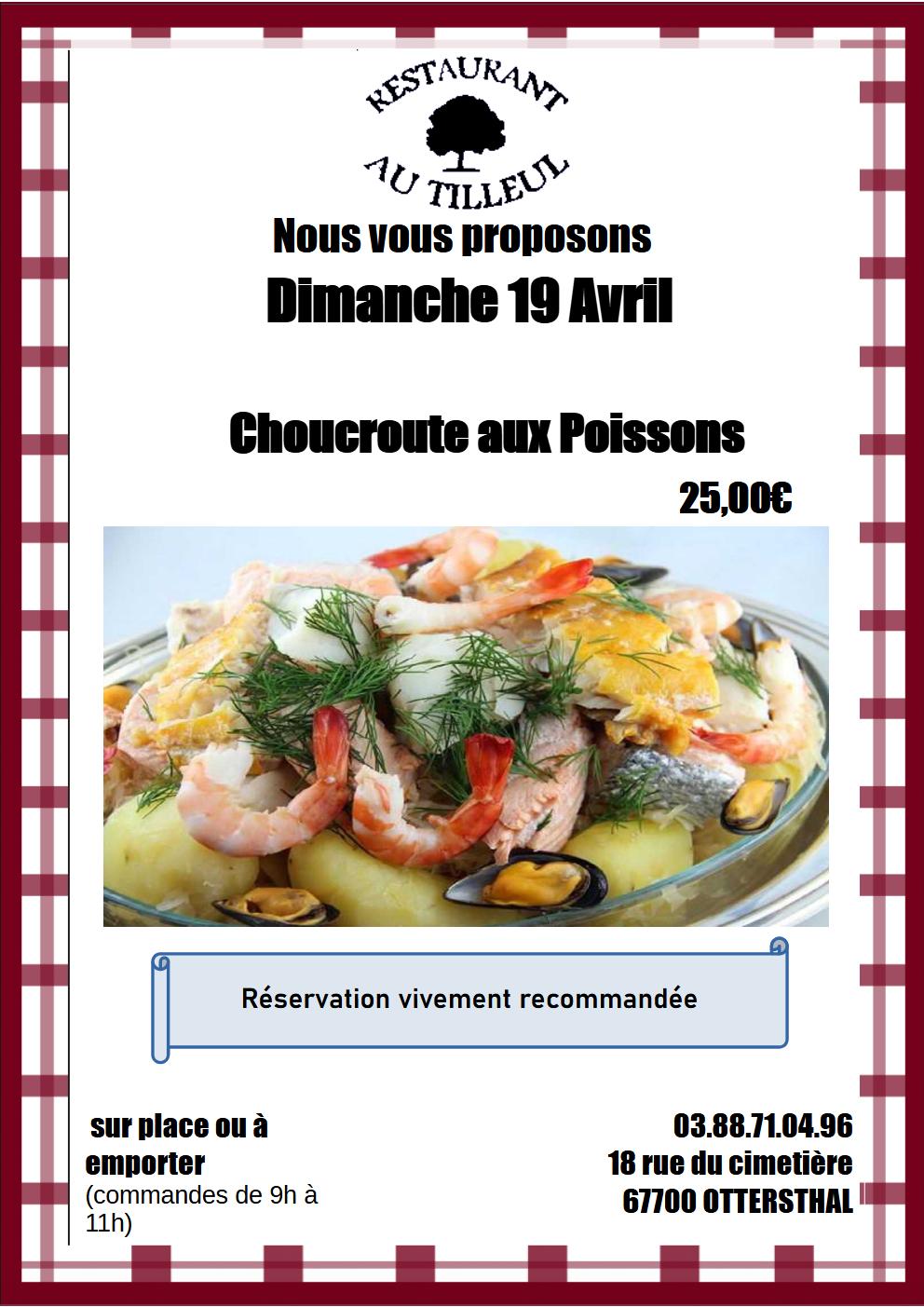 Dimanche 19 Avril 2026 Choucroute aux Poissons
