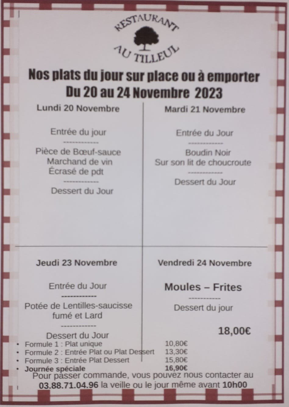 Menus du 20 au 24 Novembre 2023