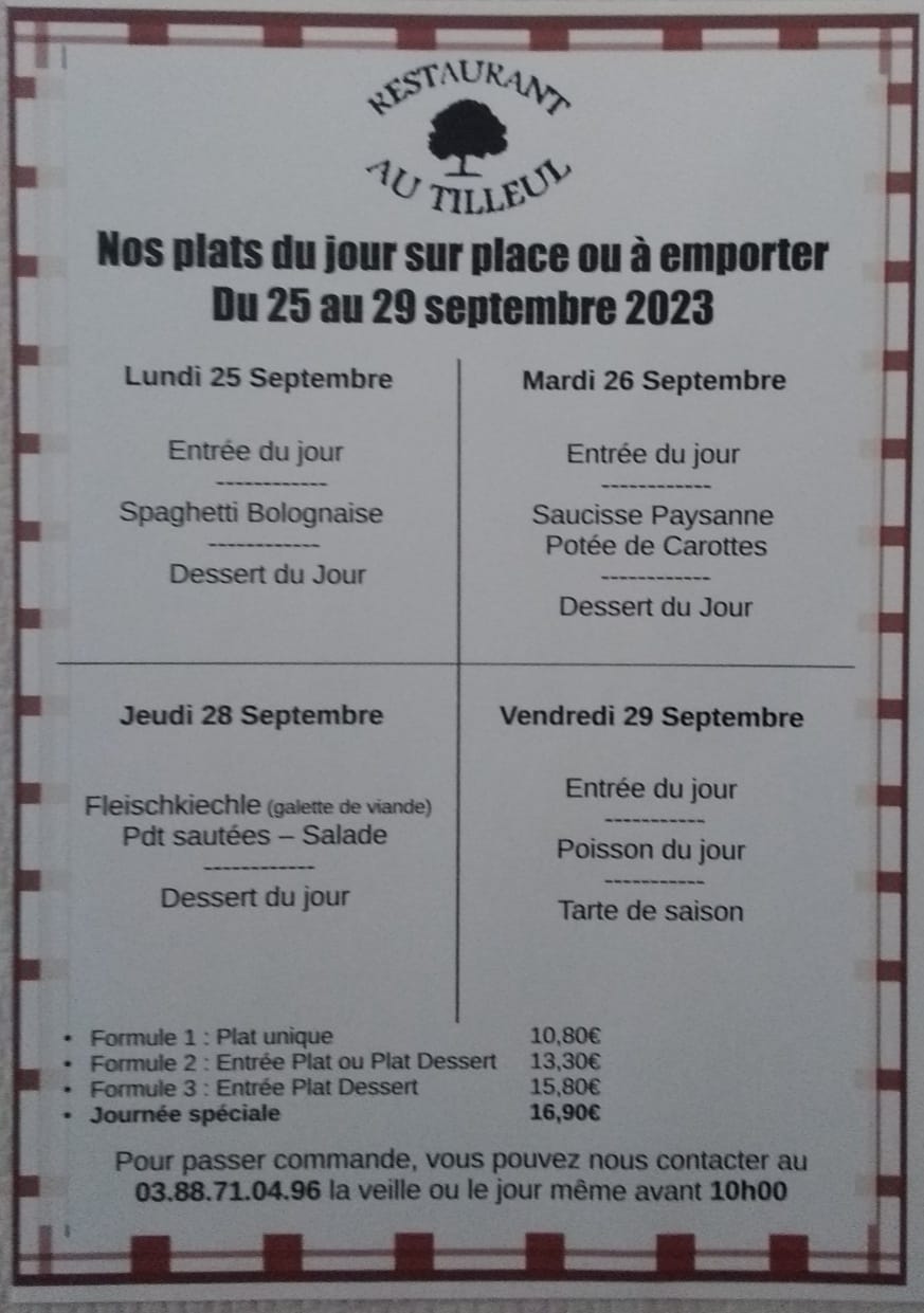 Menus du 25 au 29 septembre 2023