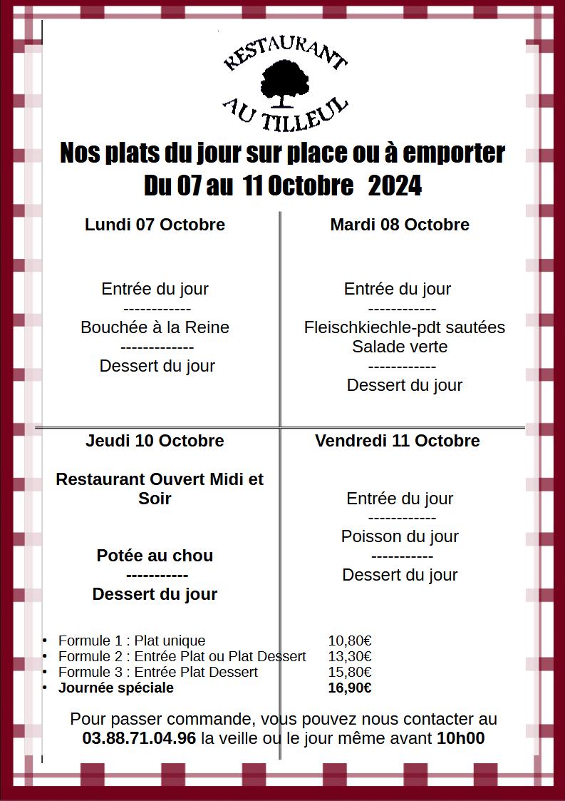 Menus du 7 au 11 octobre 2024