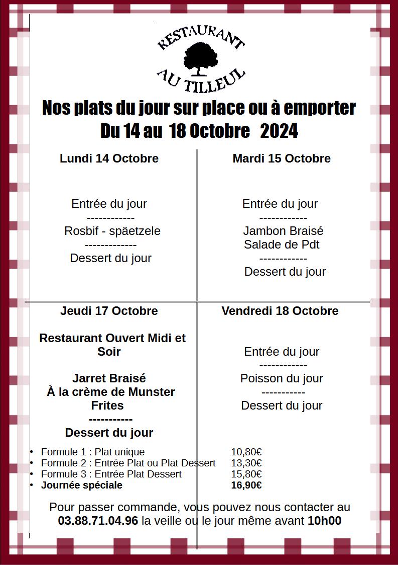 Menus du 14 au 18 octobre 2024