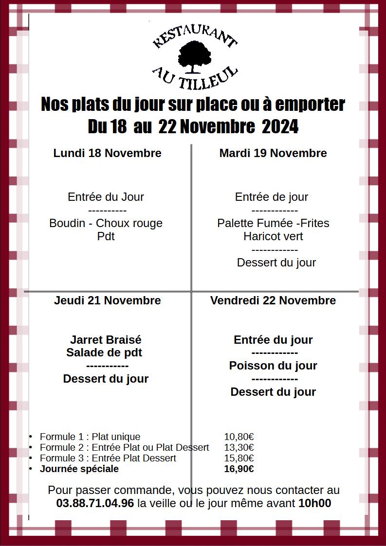 Menus du 18 au 22 Novembre 2024