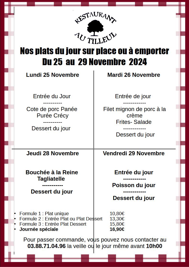 Menus du 25 au 29 Novembre 2024
