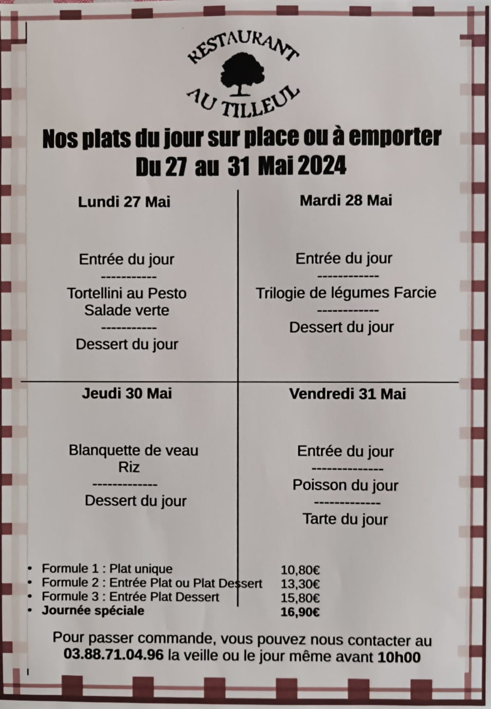 Menus du 27 au 31 mai 2024