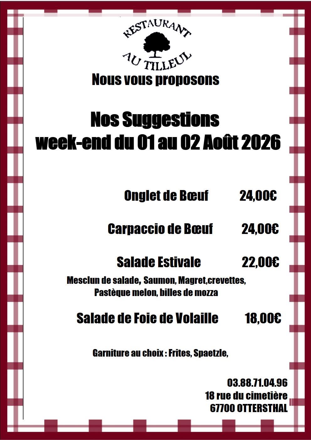 Suggestions du Weekend du 1er au 02 Août 2026