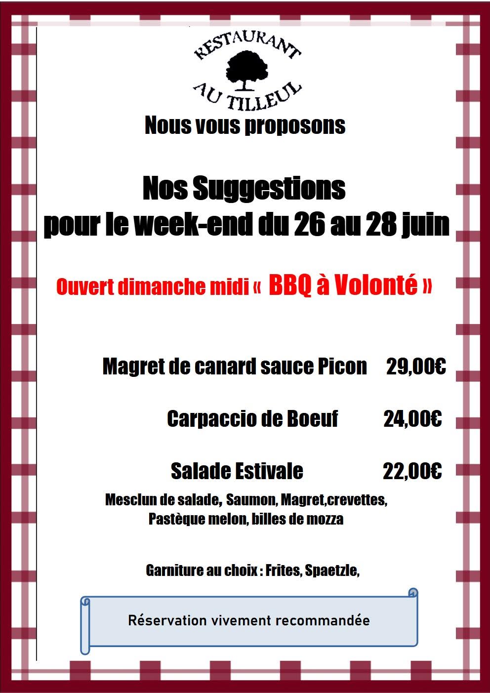 Week-end du 26 au 28 juin 2026