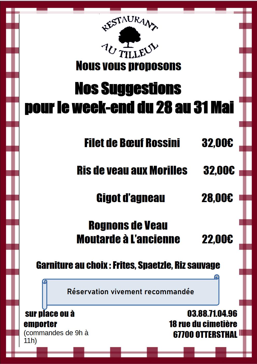 Nos Suggestions du 28 au 31 Mai 2026